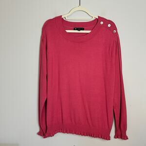 N Touch Crew Neck Sweater Womens Plus Size 1X Pink Button Shoulder Pullover